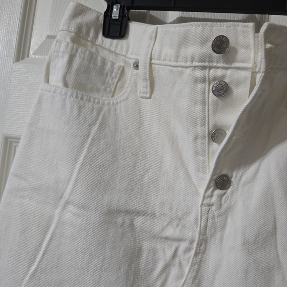 Madewell Rigid Denim A-Line High Waist Mini Skirt in Tile White, Button Fly, EUC - Picture 5 of 13